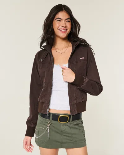 Hollister Zip-up Twill Jacket In Brown