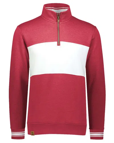 Holloway Men's All-american Fleece Colorblocked Quarter-zip Sweatshirt In Red