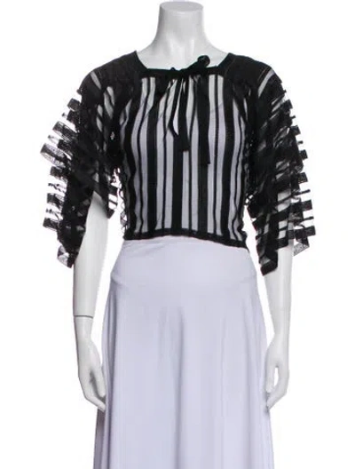 Pre-owned Holly Harp Striped Bateau Neckline Crop Top In Blue