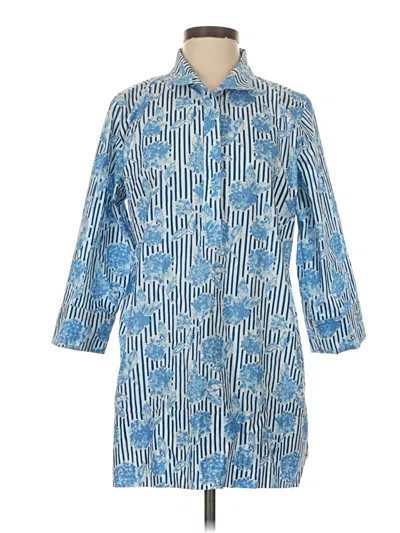 Pre-owned Holly Shae Design 3/4 Sleeve Button Down Shirt In Blue
