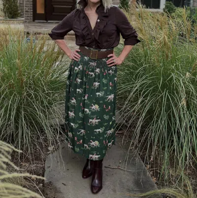 Holly Shae Design Betsy Skirt In Cord Dogs On The Hunt In Multi