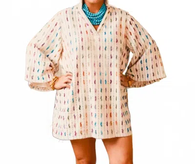 Holly Shae Design Cece Mini Caftan In Slub Stripe Multi In Neutral