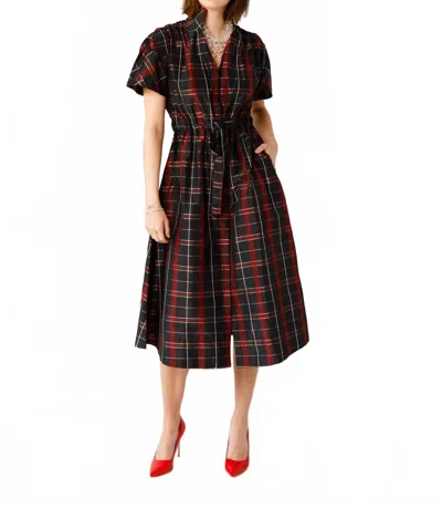 Holly Shae Design Christmas Plaid Dress In Black Velvet In Multi