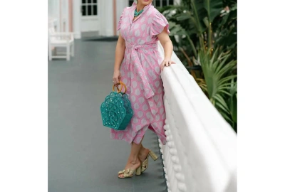 Holly Shae Design Gigi Midi Dress In Bubblegum Pink Banana Leaf In Multi