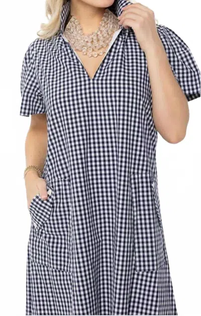 Holly Shae Design Gretchen Dress In Navy Gingham In Blue