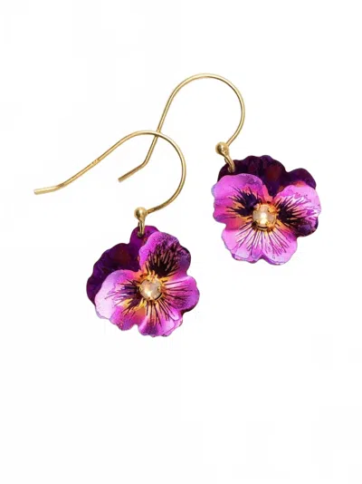 Holly Yashi Women's Garden Pansy Drop Earrings In Sparkling Fuchsia In Multi