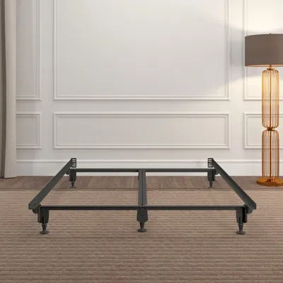 Hollywood Bed Frame Inst-a-matic - Heavy Duty Bed Frame With Rollers & Glides - Adjustable - 7 Leg With  Double Center S In Black