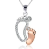 Hollywood Sensation Baby Feet Necklace  With Cubic Zirconia In Silver
