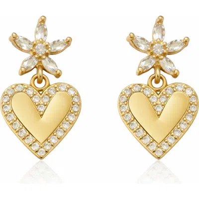 Hollywood Sensation Bloom Heart Drop Earrings In Gold