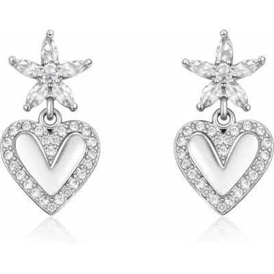 Hollywood Sensation Bloom Heart Drop Earrings In Silver