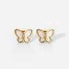 Hollywood Sensation Butterfly Stud Earrings Featuring Mother Of Pearl Inlay In Gold