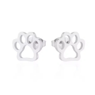 Hollywood Sensation Charmedpaw Paw Print Stud Earrings In Silver