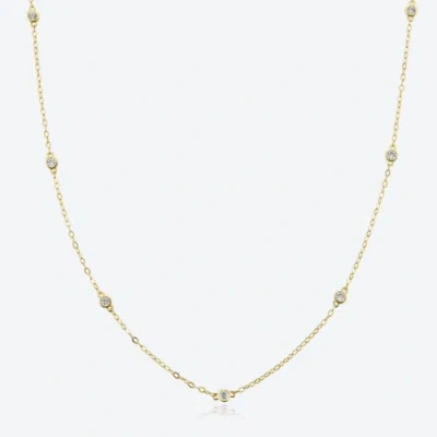 Hollywood Sensation Cosmic Halo Bezel Dainty Necklace With 7 Round Cut Cubic Zirconia In Gold
