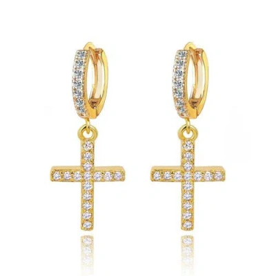 Hollywood Sensation Cross Dangle Earrings With White Diamond Cubic Zirconia In Gold