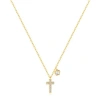 Hollywood Sensation Cross Necklace With Sparkling Cz And Floral Charm In Gold