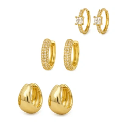 Hollywood Sensation Dainty Huggie Hoop Earrings -3 Pairs In Gold