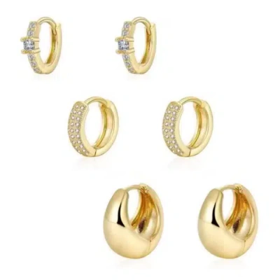 Hollywood Sensation Dainty Huggie Hoop Earrings -3 Pairs In Gold