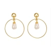 Hollywood Sensation Drop Hoop Earrings With Simulated Pearl Drop In Gold