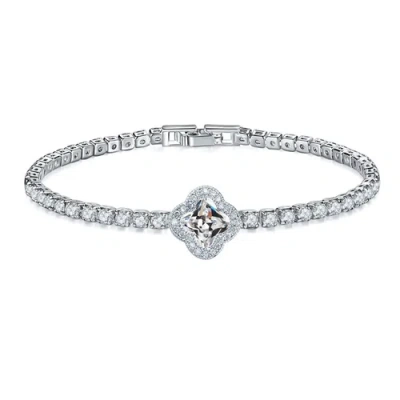 Hollywood Sensation Elegant Crystal Clover Tennis Bracelet In Silver