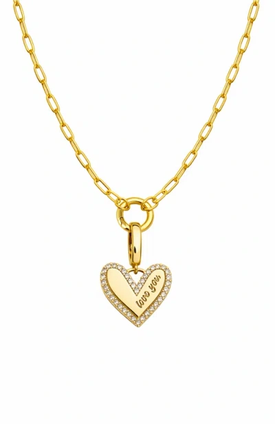 Hollywood Sensation Elena "love You" Pavé Heart Necklace In Gold