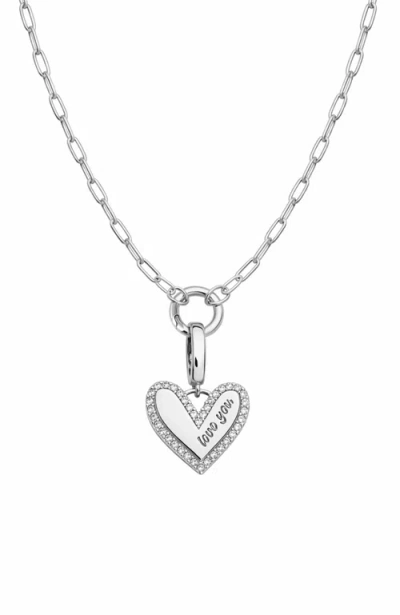 Hollywood Sensation Elena "love You" Pavé Heart Necklace In Silver
