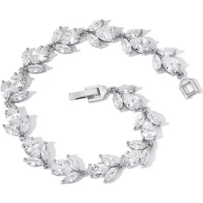 Hollywood Sensation Flower Blossom Cubic Zirconia Tennis Bracelet Marquise And Oval Cut In Silver