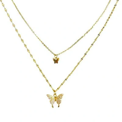 Hollywood Sensation Fluttering Elegance Gold Butterfly Two Layer Necklace