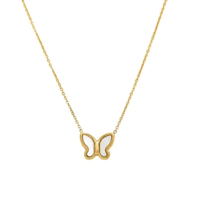 Hollywood Sensation Gold Butterfly Pendant Necklace With Mother Of Pearl Inlay