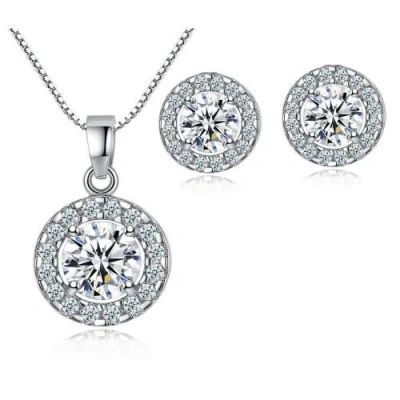 Hollywood Sensation Halo Cubic Zirconia Necklace Set In Silver