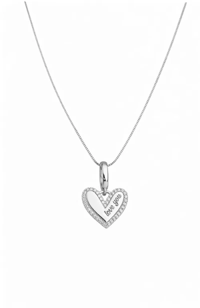 Hollywood Sensation Marina "love You" Pavé Heart Necklace In Metallic