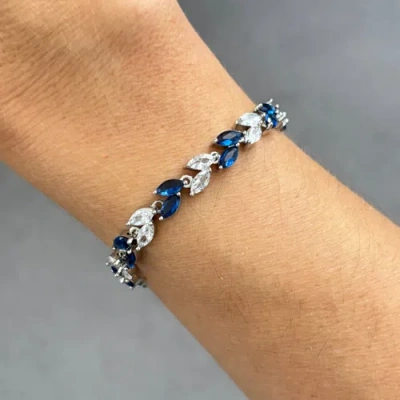 Hollywood Sensation Marquise Cubic Zirconia Tennis Bracelets With Blue Sapphire And White Diamond Cu