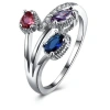 Hollywood Sensation Multicolor Flower Ring With Cubic Zirconia Stones In Silver