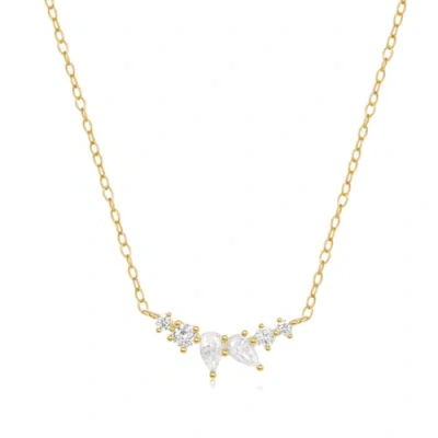 Hollywood Sensation Mystique Delicate Necklace With Pear And Round Cut Cubic Zirconia In Gold