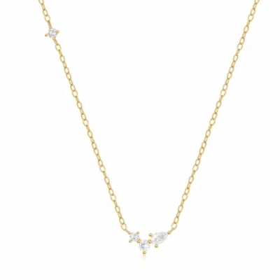 Hollywood Sensation Orlina Delicate Necklace With Three Round And One Pear Cut Cubic Zirconia Stones In Gold