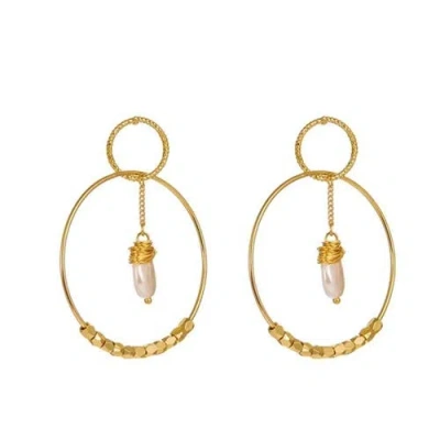 Hollywood Sensation Pearl Double Hoop Earrings In Gold