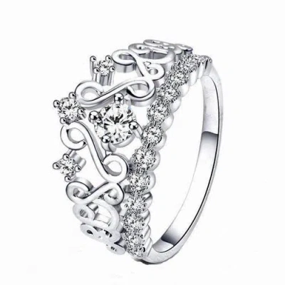 Hollywood Sensation Princess Crown Ring With Cubic Zirconia Stones In Silver