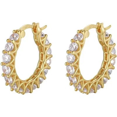 Hollywood Sensation Radiant Glamour Huggie Hoop Earrings Embellished With Sparkling Cubic Zirconia In Gold