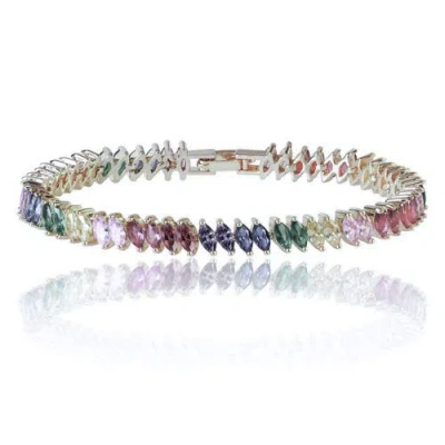 Hollywood Sensation Rainbow Cubic Zirconia Tennis Bracelet In Silver