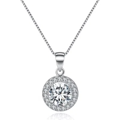 Hollywood Sensation Round Halo Crystal Pendant Necklace In Silver