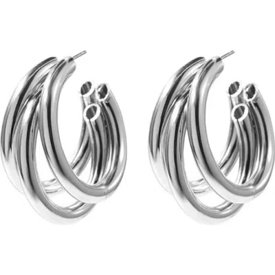 Hollywood Sensation Serenity Triple Hoops Trio Huggie Hoop Earrings In Metallic