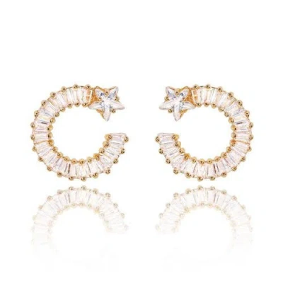 Hollywood Sensation Shooting Star Earrings With White Diamond Cubic Zirconia In Gold