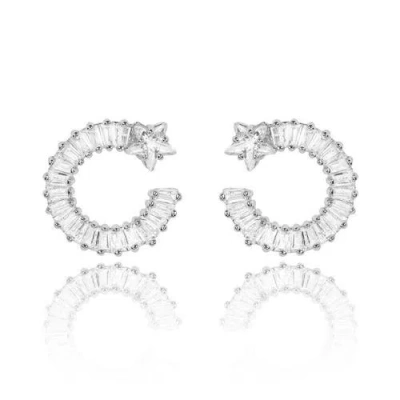 Hollywood Sensation Shooting Star Earrings With White Diamond Cubic Zirconia In Silver