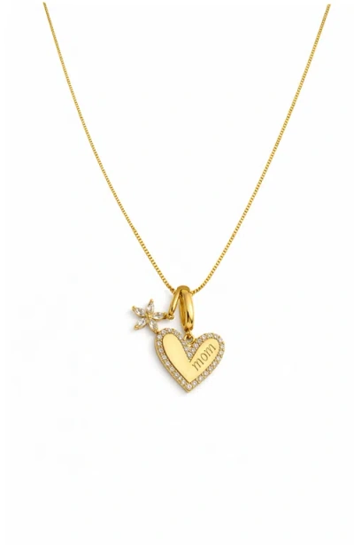 Hollywood Sensation Sophia Mom Pavé Heart & Floral Charm Necklace In Gold