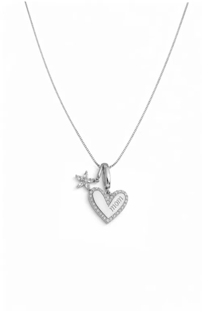 Hollywood Sensation Sophia Mom Pavé Heart & Floral Charm Necklace In Gray