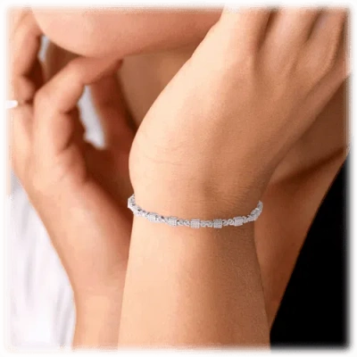 Hollywood Sensation Square Tennis Bracelet With White Diamond Cubic Zirconia In Silver