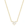 Hollywood Sensation Starling Dainty Necklace With Three Emerald Cut Cubic Zirconia Stones In Gold