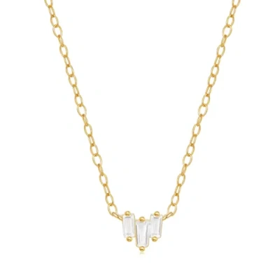 Hollywood Sensation Starling Dainty Necklace With Three Emerald Cut Cubic Zirconia Stones In Gold
