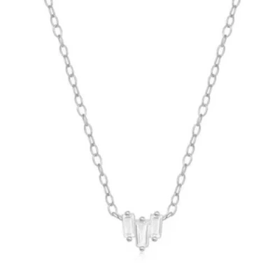 Hollywood Sensation Starling Dainty Necklace With Three Emerald Cut Cubic Zirconia Stones In White