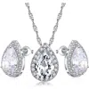 Hollywood Sensation Teardrop Crystal Necklace And Teardrop Crystal Earring Set In Silver