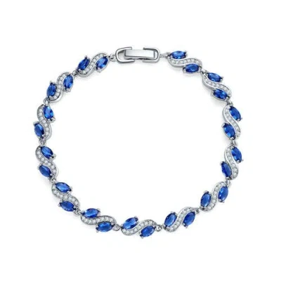 Hollywood Sensation Tennis Bracelet With Marquise Sapphire Cubic Zirconia In Blue
